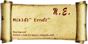 Mikló Ernő névjegykártya